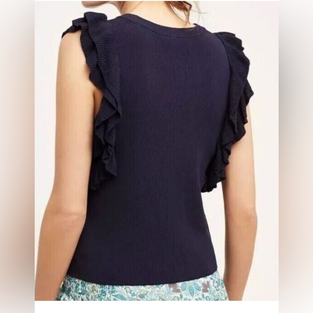 Anthropologie Navy Knitted & Knotted
Ruffle Sleeve Sweater Size S - Picture 4 of 14